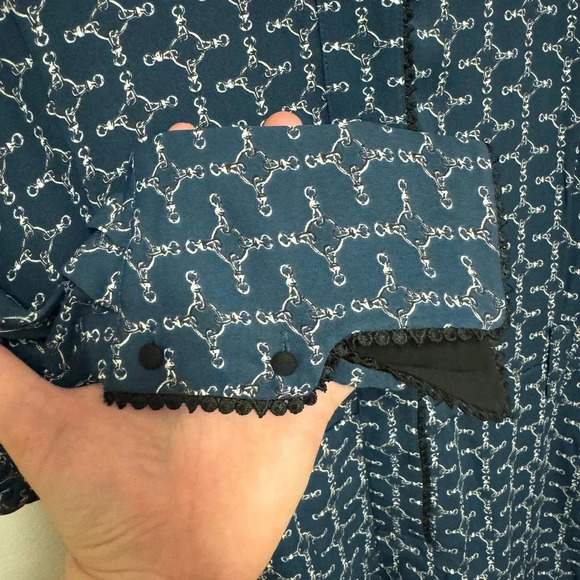 NWT Reiss Navy Viviyan Printed Flippy Dress - Equestrian Chain Silky - Picture 8 of 10